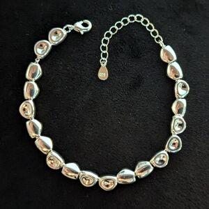 925 Solid Sterling Silver Beaded Bangle Bracelet Quiet Luxury Pebble Heavy